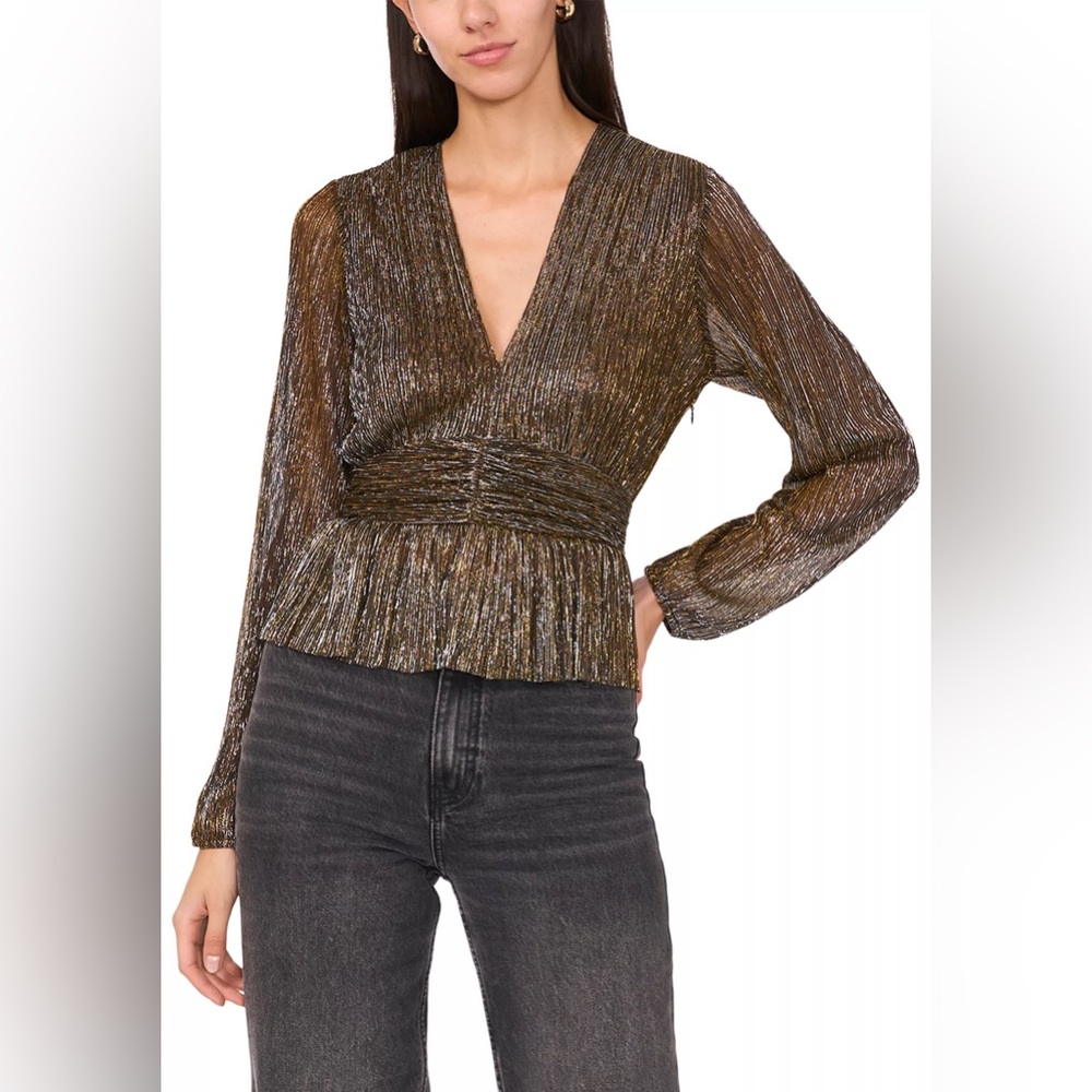 Parker Lurex Shirt Size Medium Gold Black Long Sleeve